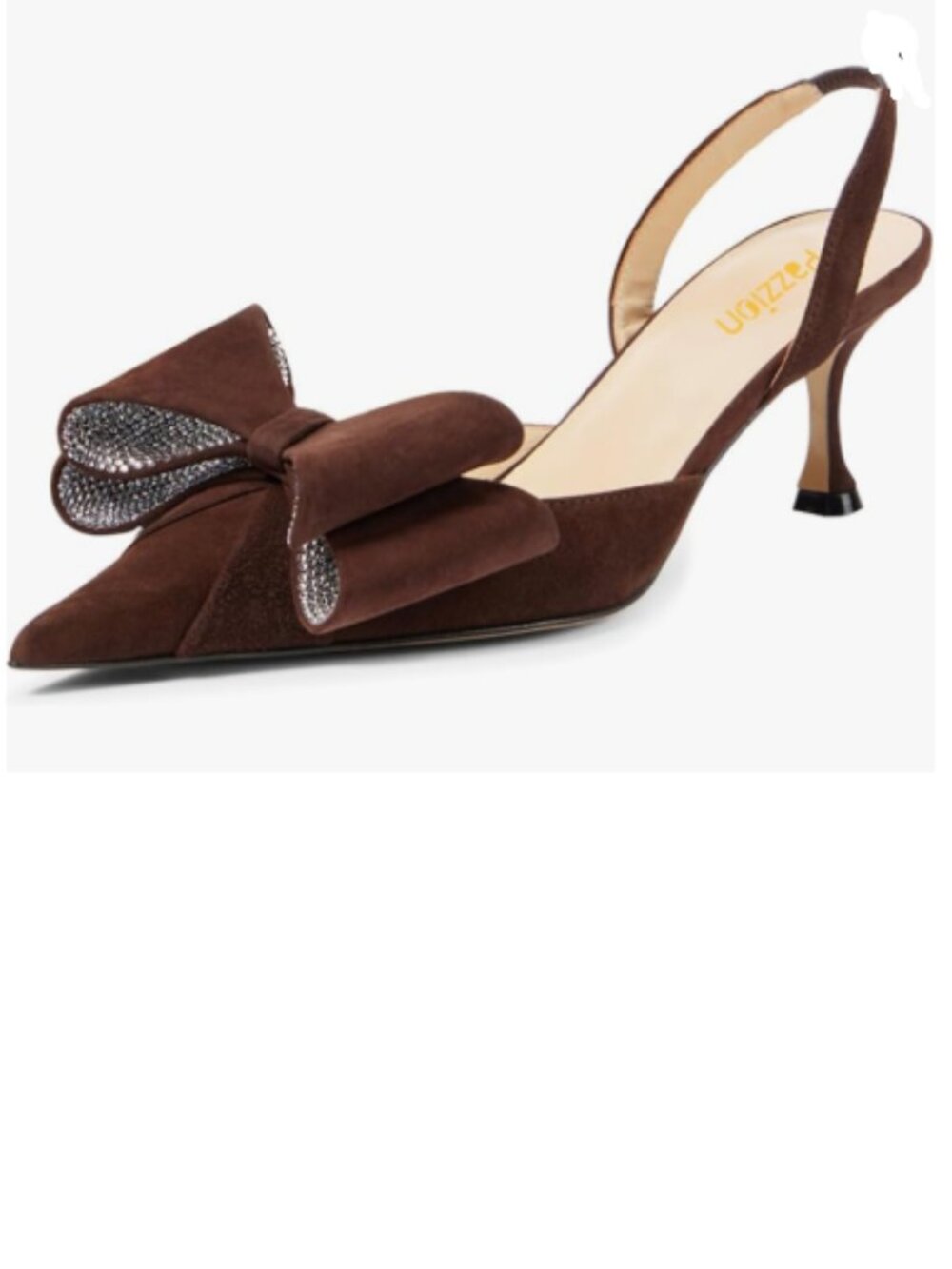 Pazzion Brown Rhinestones Bowknots Slip On Slingback Pumps Strap Mid Heel Shoes